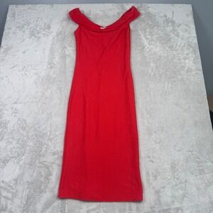 NWT ZARA Trafaluc Womens‎ Off The Shoulder Midi Dress Coral Knit Size S